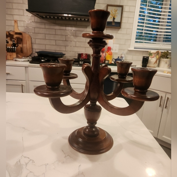 Vintage MCM Charles Lesters Wooden Carved Candleabra Base (5 Taper Candles) 13" - Picture 3 of 8